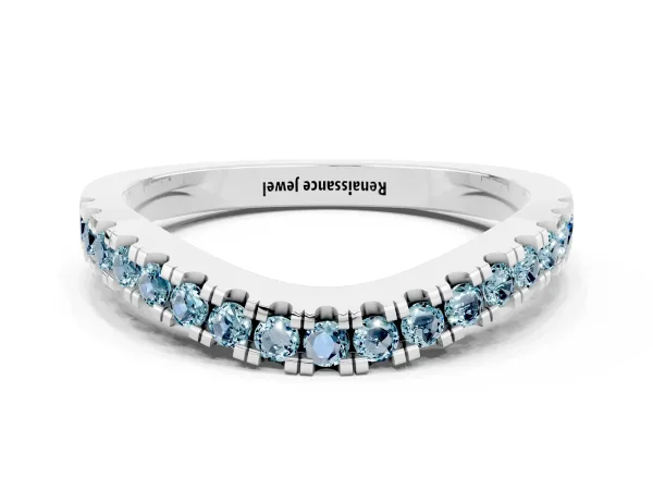 Round Aquamarine Pavé Curved Band with Shared Prong Setting Platinum