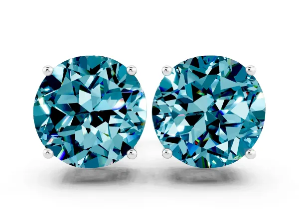 Round Cut Blue Topaz Stud Earrings White gold
