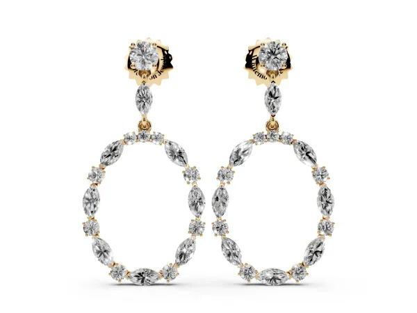 Round and Marquise Diamond Open Oval Drop Earrings Yellow gold