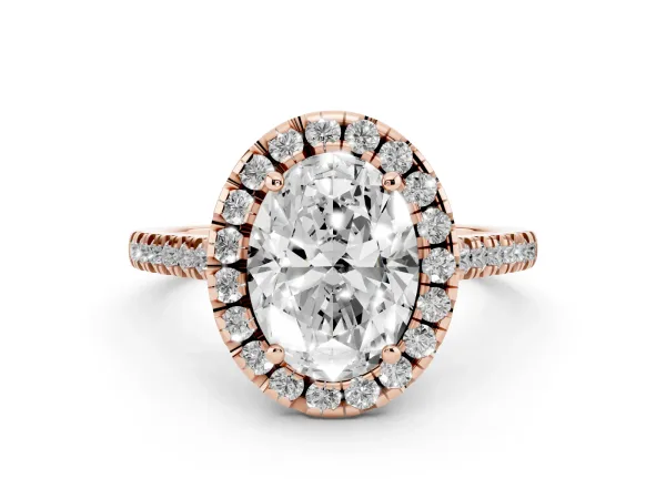 Oval Cut Diamond Cushion Halo Ring with Pavé Band Rose gold