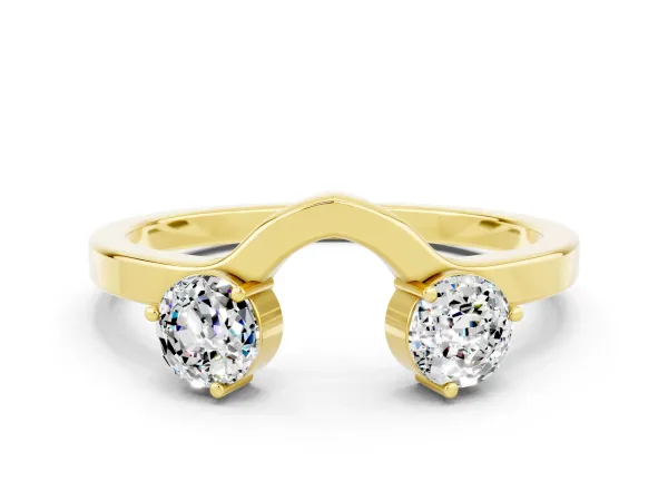 Dual Round Moissanite Open Band Ring with Prong Setting Yellow gold