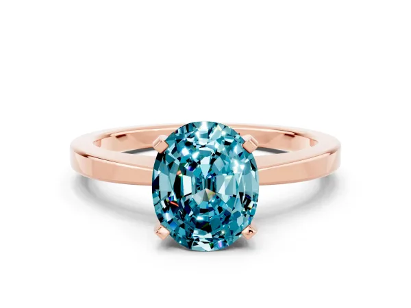 Oval Cut Blue Topaz Solitaire Engagement Ring with Classic Band and Four-Prong Setting Rose gold