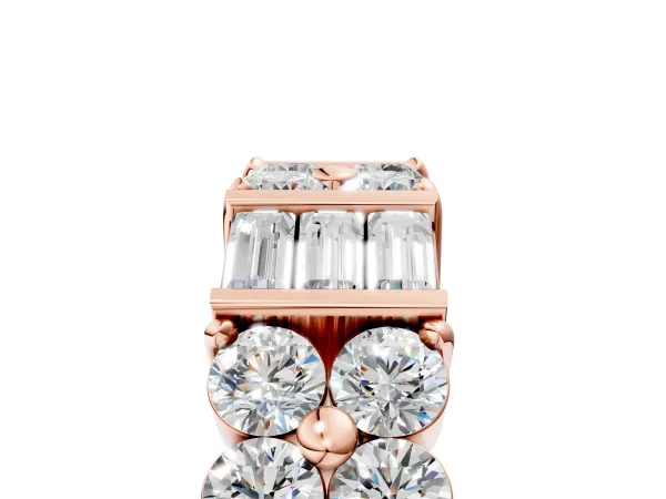 Channel Set Round and Baguette Diamond Anniversary Band with Prong Setting Rose gold