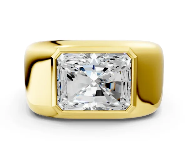 Radiant Diamond Bezel Set Mens Ring Yellow gold