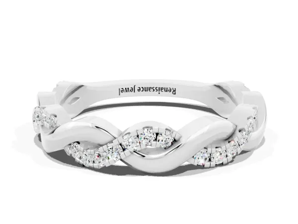 Pavé Round Moissanite Twist Eternity Band with Shared Prong Setting Platinum