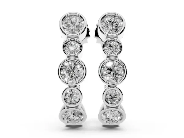 Bezel Set Round Diamond Hoop Earrings Silver