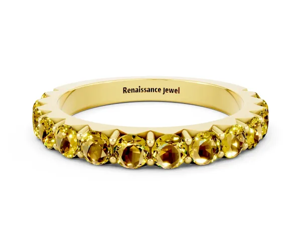 Round Yellow Sapphire Half Eternity Band with Classic Prong Setting Yellow gold