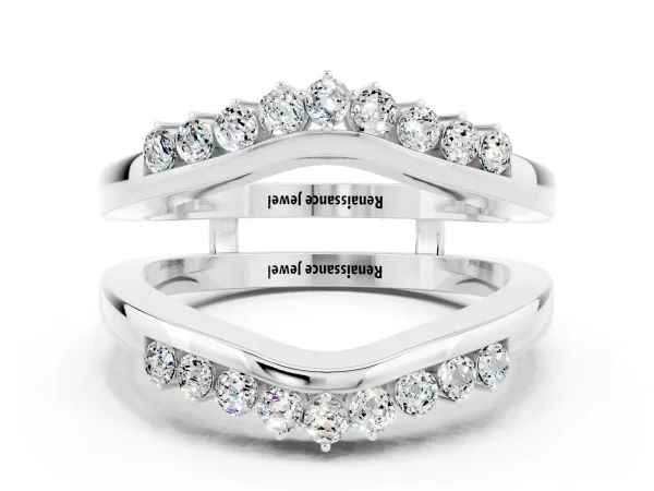 Round Moissanite Chevron Contour Band with Prong Setting Platinum