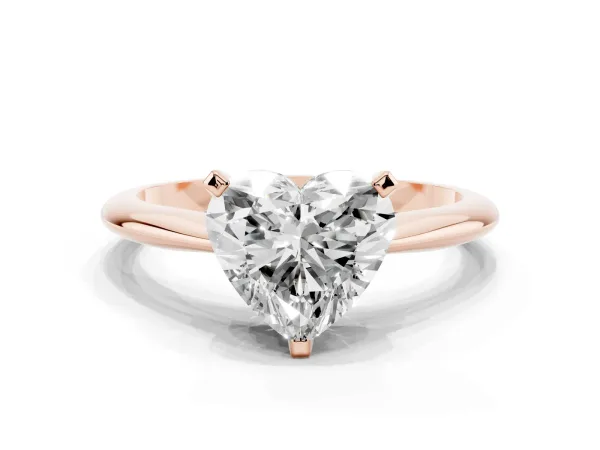 Heart Cut Diamond Solitaire Engagement Ring with Classic Band and Four-Prong Setting Rose gold
