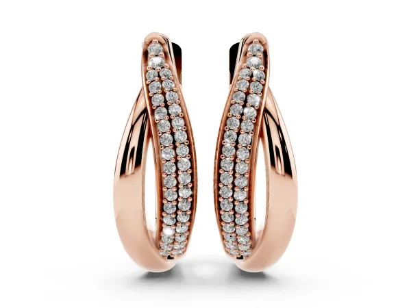 Round Diamond Double Row Huggie Hoop Earrings Rose gold