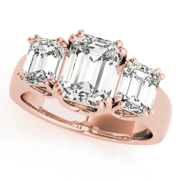 Three-Stone Asscher Cut Cut Diamond Ring with Channel Set Band and Four-Prong Setting Rose gold