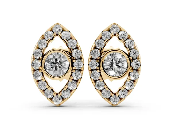 Round Diamond Evil Eye Stud Earrings Yellow gold