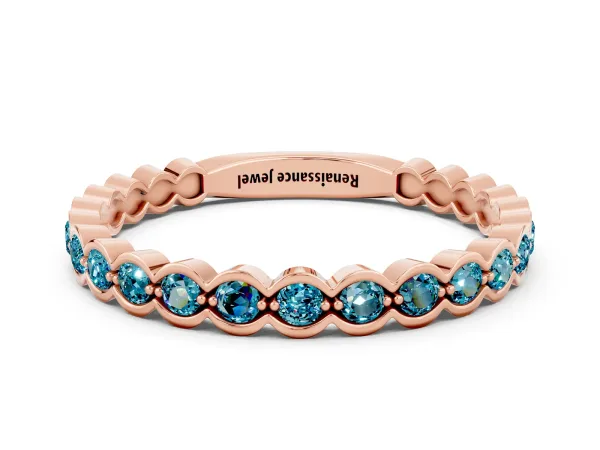 Round Blue Topaz Bezel Set Eternity Band Rose gold