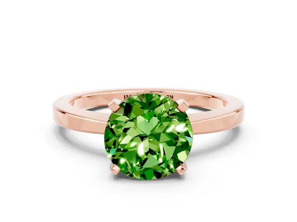 Round Cut Peridot Solitaire Engagement Ring with Classic Band and Four-Prong Setting Rose gold