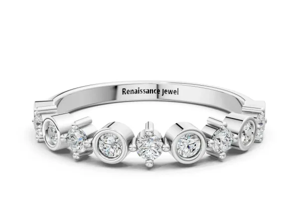 Bezel and Prong Set Round Diamond Half Eternity Band White gold