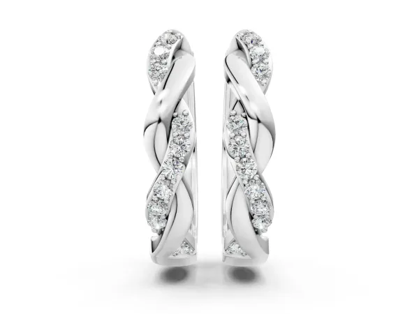 Round Cut Diamond Twisted Pavé Hoop Earrings Silver