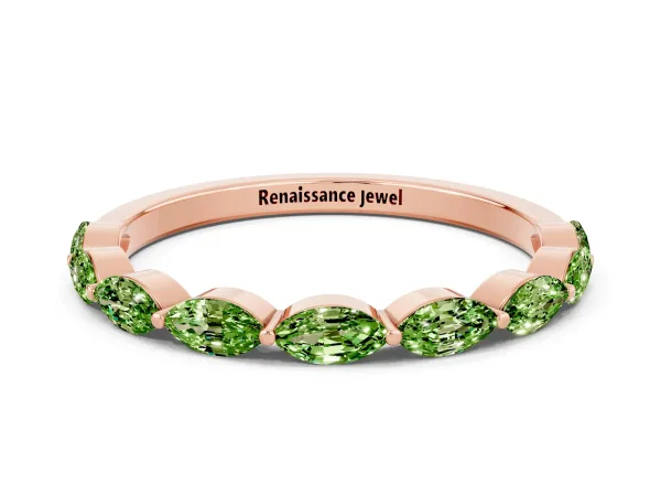 Marquise Peridot Half Eternity Band with Prong Setting Rose gold