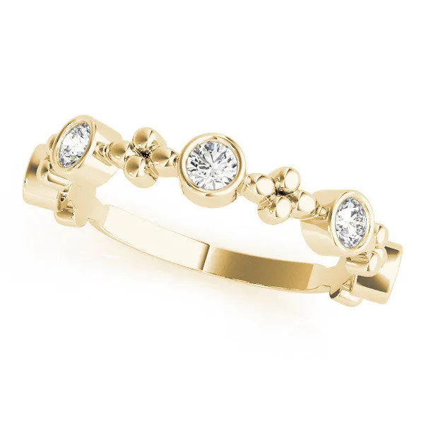 Bezel Set Round Diamond Floral Eternity Band Yellow gold