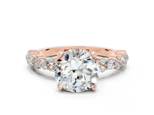 Round Cut Moissanite Side Stone Solitaire Ring with Round and Four-Prong Setting Rose gold