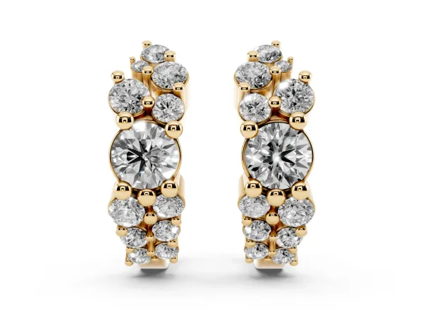 Round Diamond Hydrangea Bouquet Hoop Earrings with Diamond Accents Yellow gold