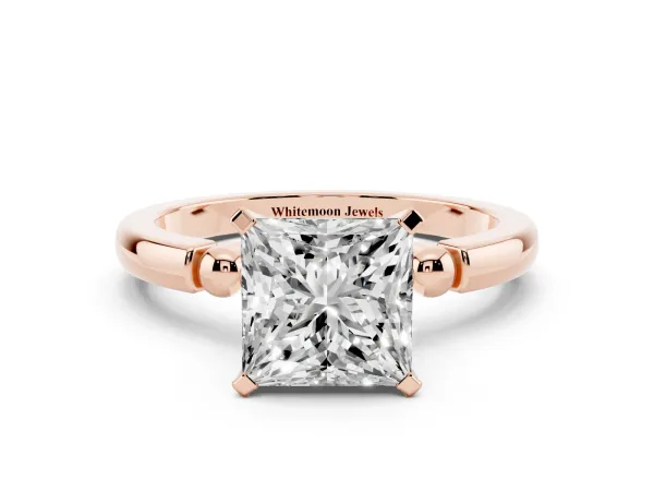 Princess Cut Solitaire Beaded Band with Four-Prong Setting Rose gold