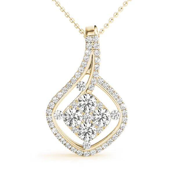 Pavé Cushion Diamond Cluster Pendant Yellow gold