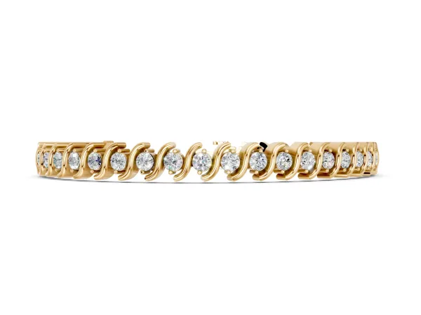 Round Brilliant Diamond Tennis Bracelet with Channel Set S-Shaped Prong Setting Yellow gold