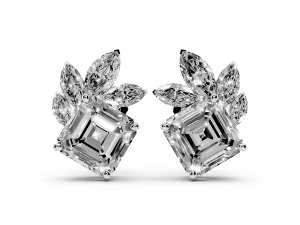 Asscher and Marquise Diamond Cluster Stud Earrings Platinum