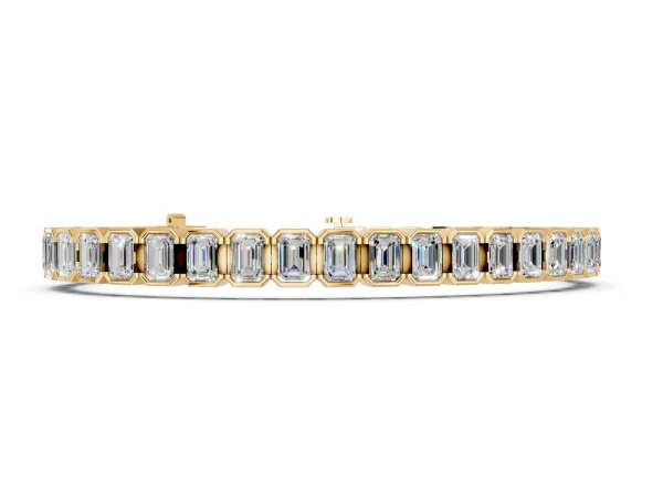 Emerald Cut Diamond Tennis Bracelet with Half Bezel Setting Yellow gold
