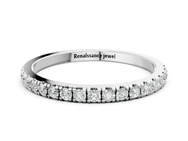 Pavé Round Diamond Half Eternity Band with Shared Prong Setting Platinum