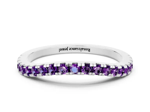 Round Amethyst Pavé Half Eternity Band with Shared Prong Setting Platinum