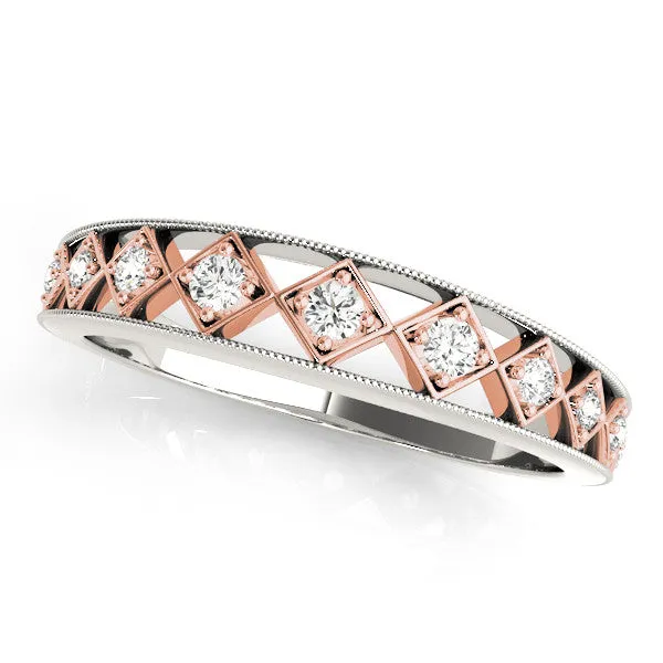 Round Diamond Milgrain Rose Gold Open Band with Bezel Setting Platinum