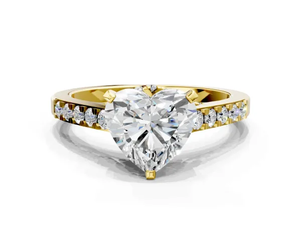Heart Cut Diamond Solitaire Ring with Crossover Gallery and Round Pavé Band Yellow gold