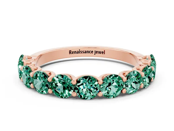 Round Green Sapphire Shared Prong Eternity Band Rose gold