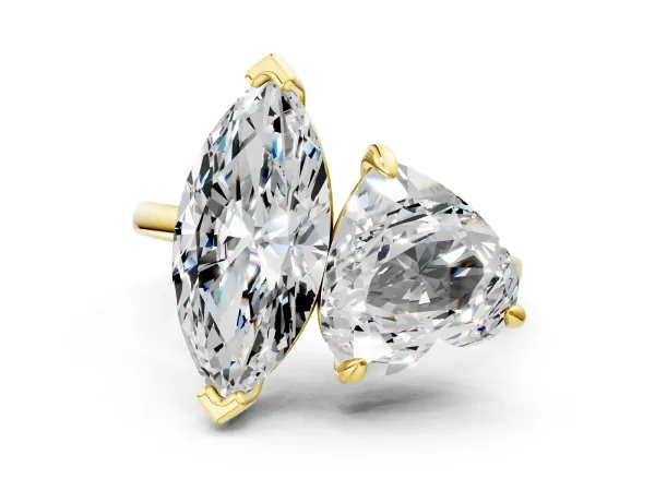 Heart and Marquise Toi Moi Ring with Prong Setting and Plain Band Yellow gold