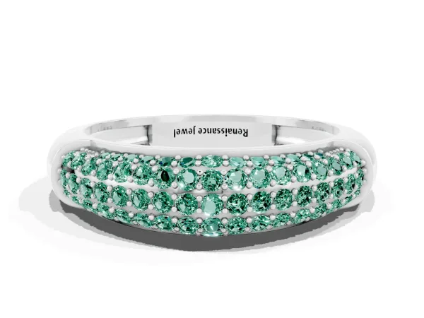 Three-Row Pavé Round Green Sapphire Dome Band Platinum