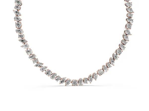 Mixed Shape Diamond Tennis Necklace Rose gold