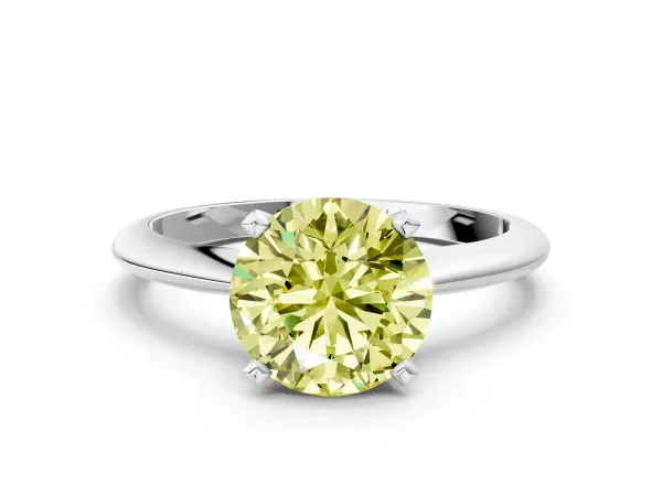 Fancy Yellow Round Cut Diamond Solitaire Engagement Ring with Classic Band and Four-Prong Setting Platinum