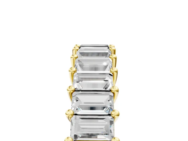 Baguette Cut Half Eternity Band with Shared Prong Setting Yellow gold