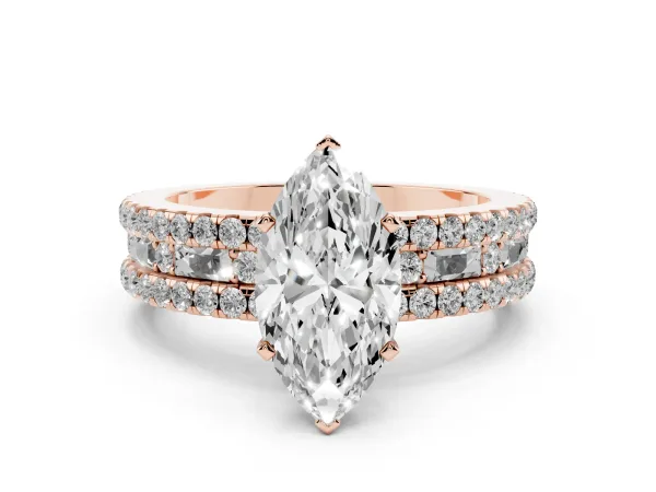 Marquise Cut Diamond Solitaire Ring with Pavé and Channel Set Band Rose gold