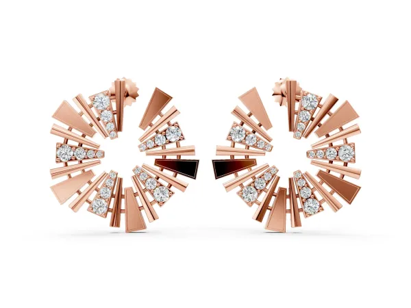 Round Diamond Fanburst Stud Earrings Rose gold