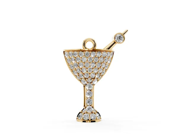 Pavé Round Diamond Martini Glass Pendant with Bezel Prong Setting Yellow gold
