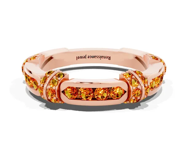 Pavé Round Citrine Link Band with Bezel Setting Rose gold