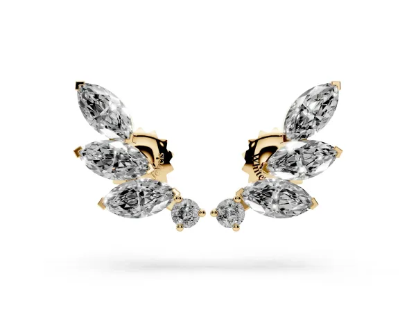 Marquise and Round Diamond Ivy Climber Earrings Yellow gold