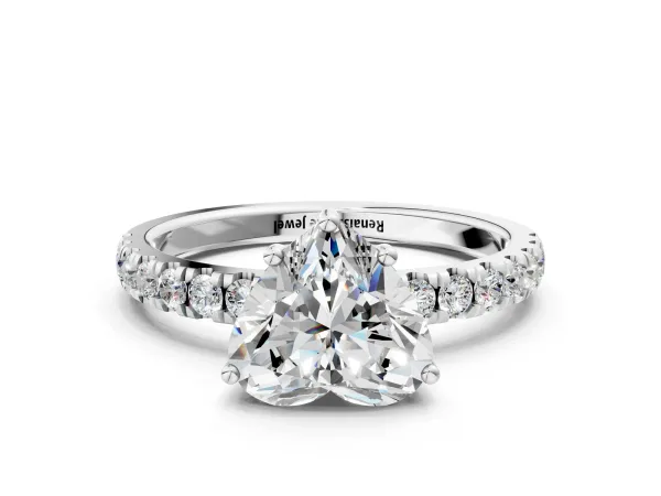 Heart Cut Diamond Pave Band Solitaire Ring with Round and Prong Setting Platinum