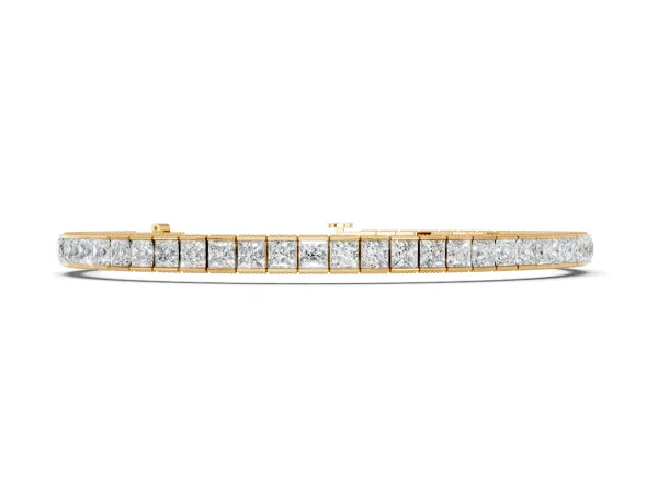 Princess Cut Channel Set Tennis Bracelet with Box Clasp Yellow gold