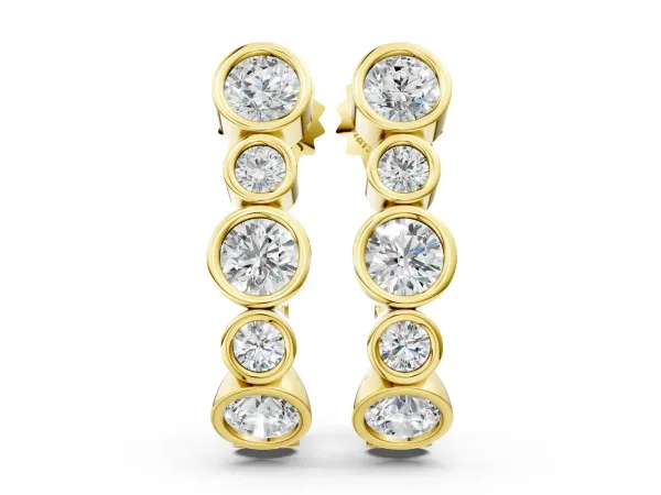 Bezel Set Round Diamond Hoop Earrings Yellow gold