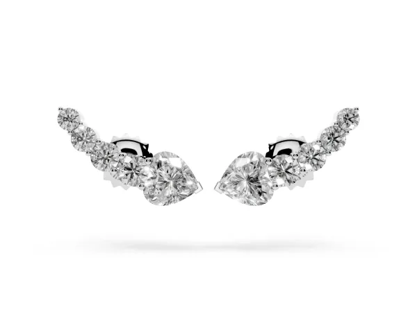 Round and Heart Diamond Petite Ear Climber Earrings White gold