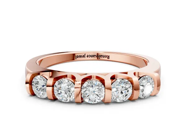Five-Stone Round Diamond Half-Eternity Bar-Set Ring Rose gold