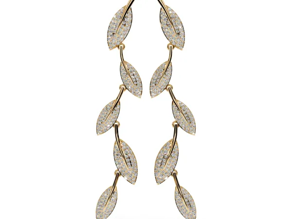 Round Diamond Pavé Olive Branch Drop Earrings Yellow gold